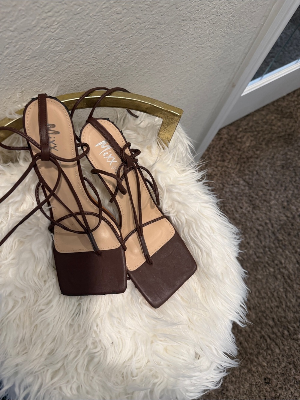MIXX Chocolate Brown Lace-Up Square-Toe Heels | Women’s Size 10